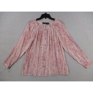 DKNY Jeans Womens Button-Front Long Sleeve Blouse S Multicolor Textured Print Ma